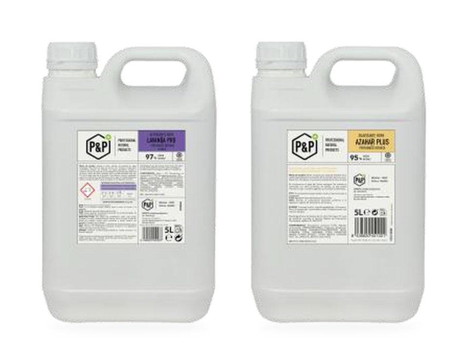 Bidons de 5 litres P&P de lessive Lavanda Pro et d’assouplissant Azahar Plus